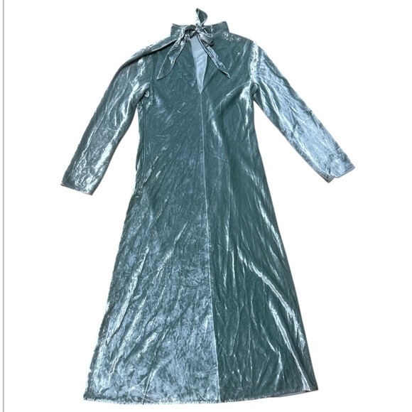Vince Dress Long-Sleeve Funnel-Neck Tie-Back MIDI in Velvet Aegean Blue Size:M - Picture 7 of 8